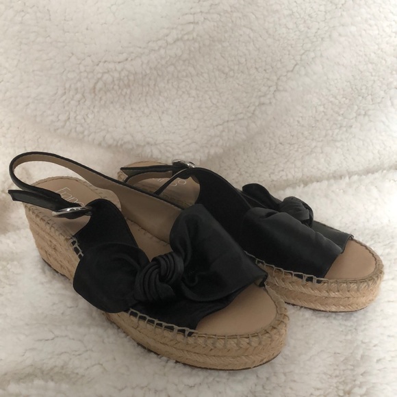 Women’s Franco Sarto Black Knot Leather Wedge Espadrille Open Sandals - Picture 2 of 10